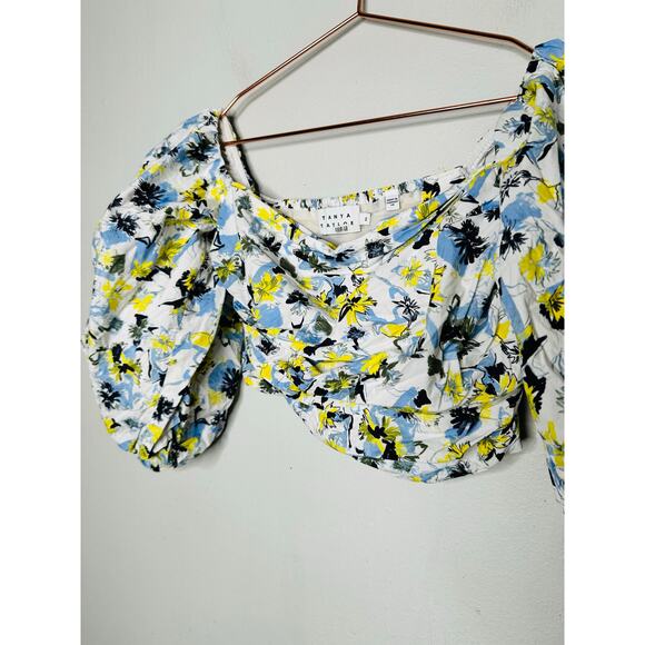 TANYA TAYLOR Blue Floral Cotton Off Shoulder Puff Sleeves Alondra Top Size 2 - Picture 7 of 14